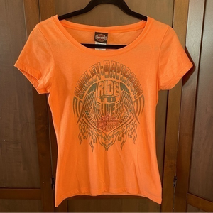 Ride‎ to live Harley Davidson orange shirt size S